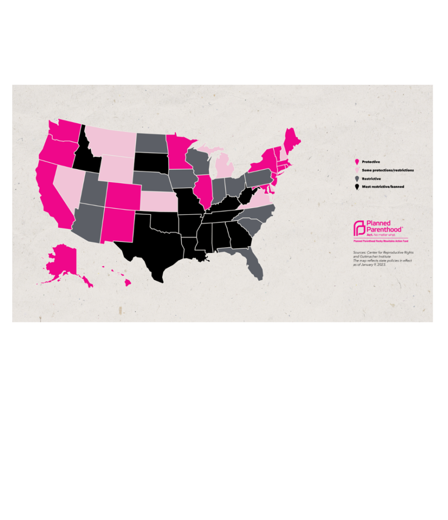 A map of U.S states with restrictions on abortion, provided by Planned Parenthood